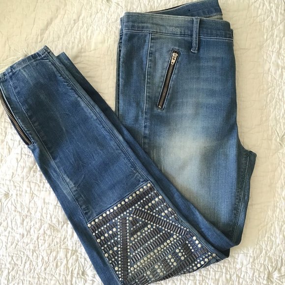 Black Orchard Rhinestone Jeans by Julien Jarmoune, Size 30 - Picture 1 of 8